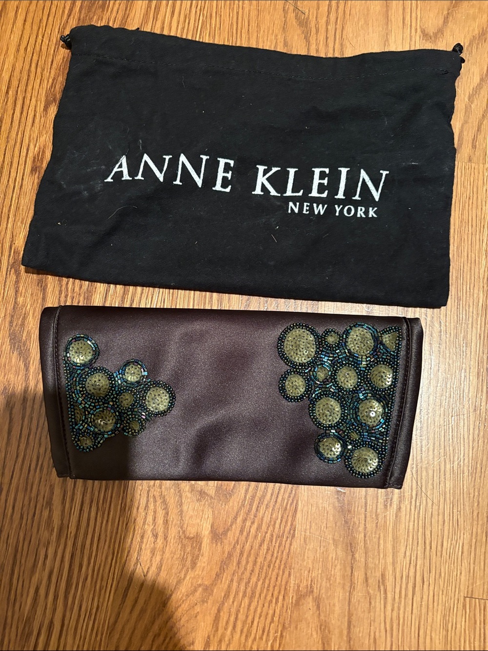 Anne Klein Brown Beaded Embellished Clutch